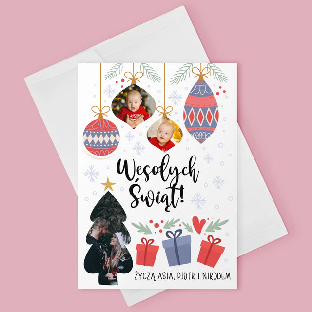 Fotokolaż: Choinka I Bombki - Kartka Z Życzeniami