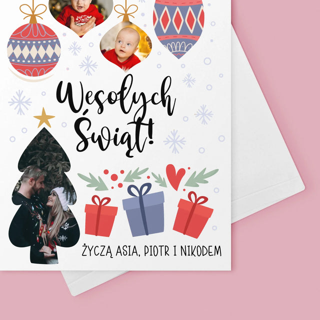Fotokolaż: Choinka I Bombki - Kartka Z Życzeniami