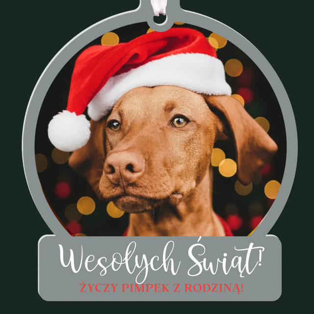 Zdjęcie I Podpis: Świąteczny Piesek - Bombka Świąteczna Kula