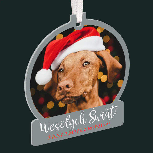 Zdjęcie I Podpis: Świąteczny Piesek - Bombka Świąteczna Kula