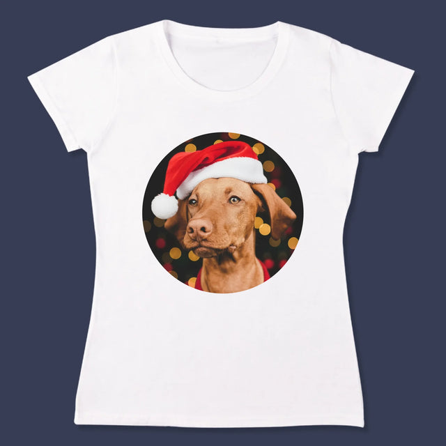 Zdjęcie I Podpis: Świąteczny Piesek - Koszulka Damska z Nadrukiem