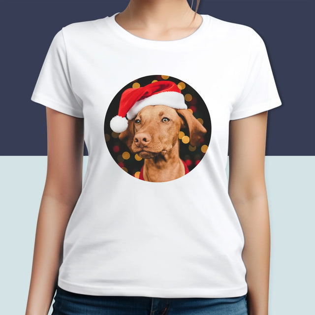 Zdjęcie I Podpis: Świąteczny Piesek - Koszulka Damska z Nadrukiem