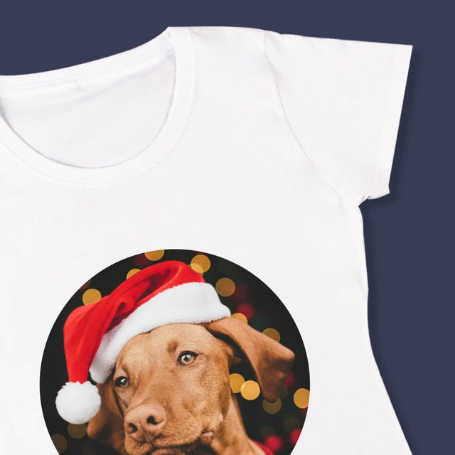 Zdjęcie I Podpis: Świąteczny Piesek - Koszulka Damska z Nadrukiem