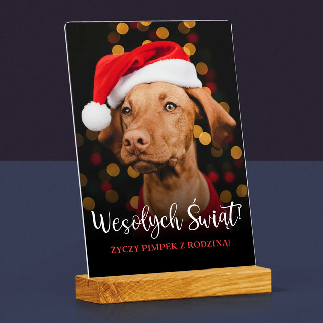 Zdjęcie I Podpis: Świąteczny Piesek - Wydruk Na Szkle Akrylowym