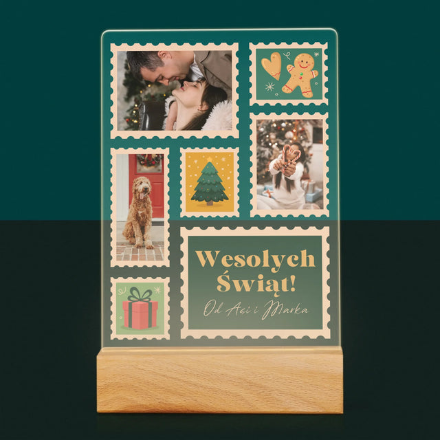 Fotokolaż: Świąteczne Znaczki Pocztowe - Wydruk Na Szkle Akrylowym
