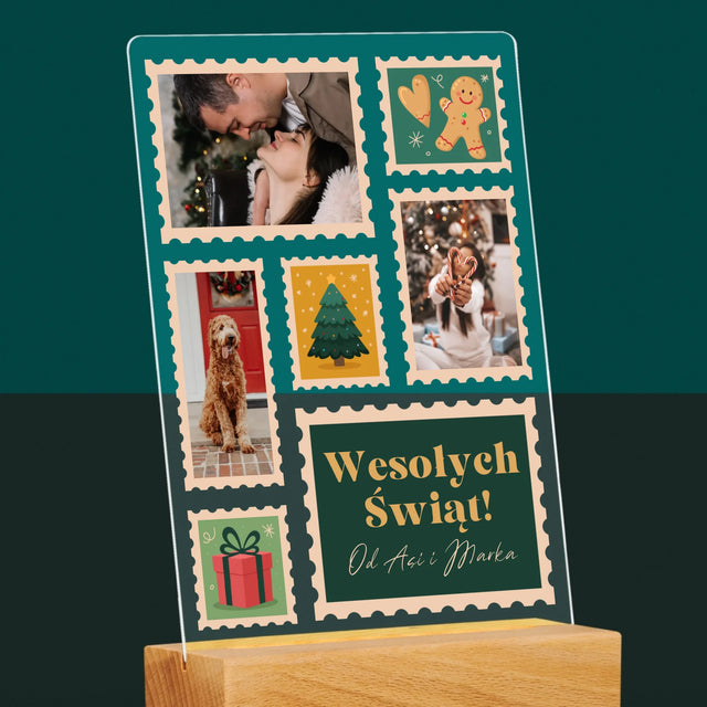 Fotokolaż: Świąteczne Znaczki Pocztowe - Wydruk Na Szkle Akrylowym