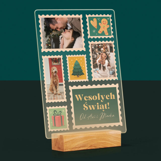 Fotokolaż: Świąteczne Znaczki Pocztowe - Wydruk Na Szkle Akrylowym