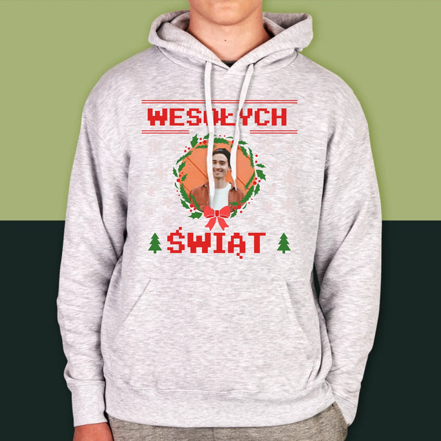 Zdjęcie I Podpis: Świąteczny Sweter - Bluza Męska Z Kapturem