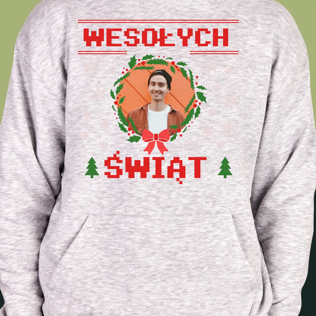 Zdjęcie I Podpis: Świąteczny Sweter - Bluza Męska Z Kapturem