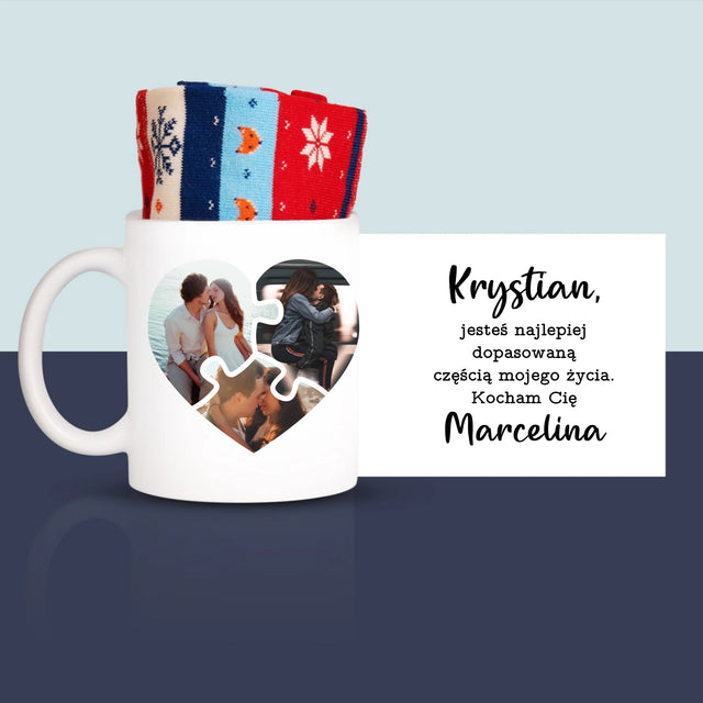 Fotokolaż: Walentynkowe Puzzle - Zimowe Skarpetki w Kubku