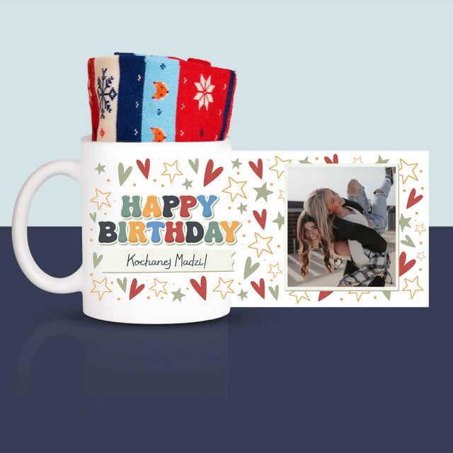 Zdjęcie i Podpis: Happy Birthday - Zimowe Skarpetki w Kubku