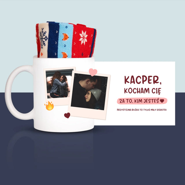 Fotokolaż: Kocham Cię Za To, Kim Jesteś - Zimowe Skarpetki w Kubku