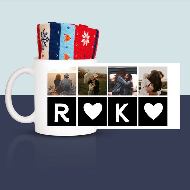 Fotokolaż: Miłosne Monogramy ze Zdjęciami - Zimowe Skarpetki w Kubku