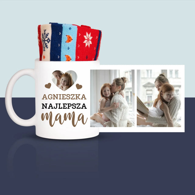 Fotokolaż: Najlepsza Mama Serce - Zimowe Skarpetki w Kubku