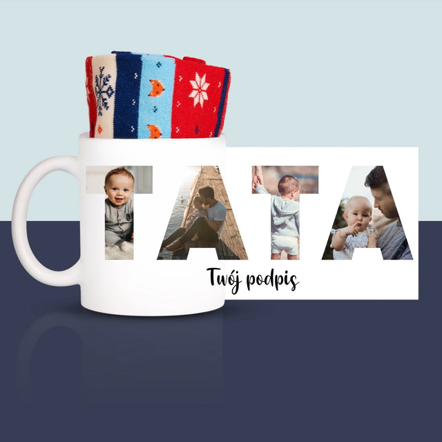 Słowo ze Zdjęć: Tata z Twoich Zdjęć - Zimowe Skarpetki w Kubku