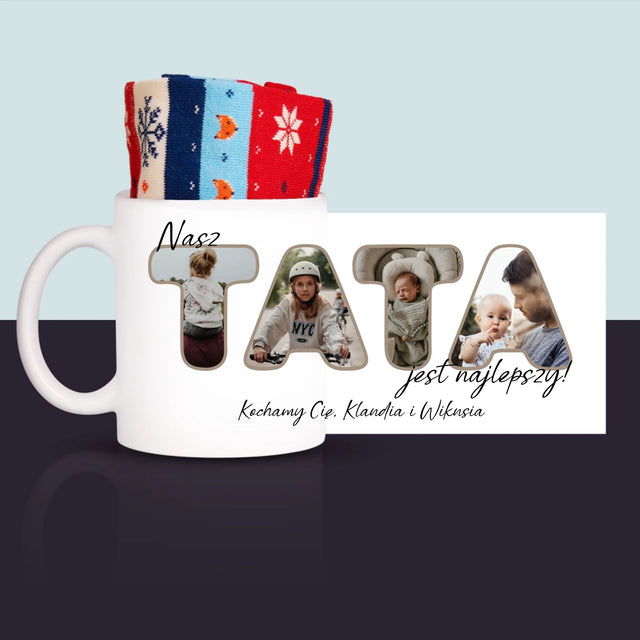 Słowo ze Zdjęć: Nasz Tata Jest Najlepszy - Zimowe Skarpetki w Kubku