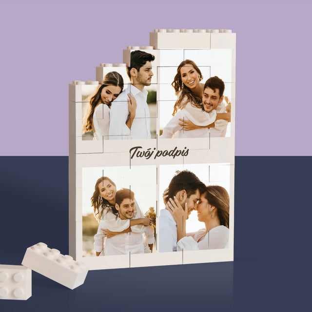 Fotokolaż: 4 Zdjęcia i Podpis - Klocki LEGO z Nadrukiem