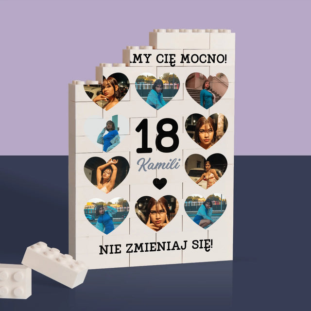 Fotokolaż: 18 Serca - Klocki LEGO z Nadrukiem