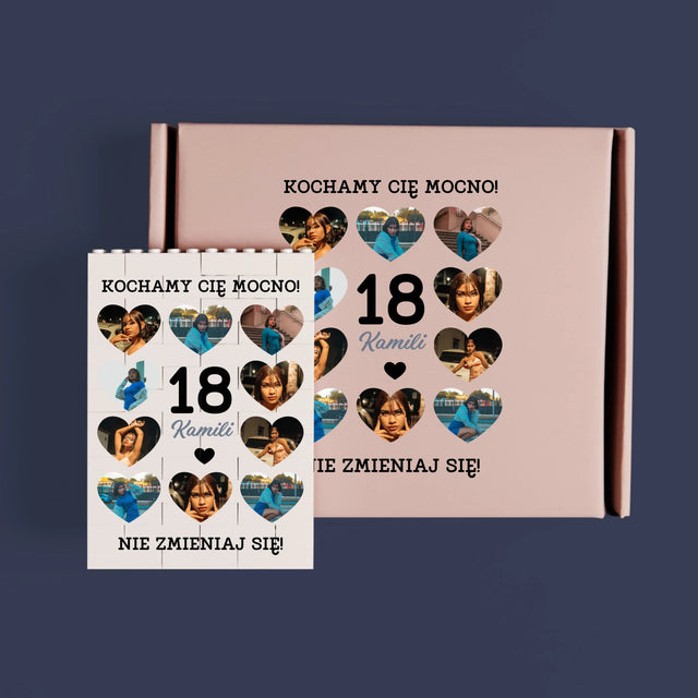 Fotokolaż: 18 Serca - Klocki LEGO z Nadrukiem