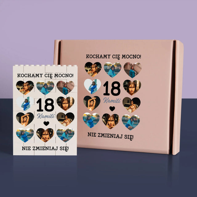 Fotokolaż: 18 Serca - Klocki LEGO z Nadrukiem