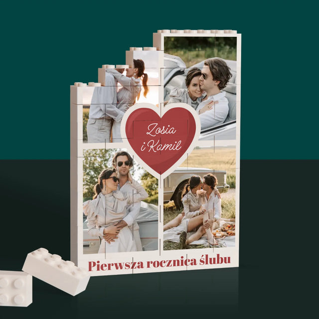 Fotokolaż: Pierwsza Rocznica Serce - Klocki LEGO z Nadrukiem