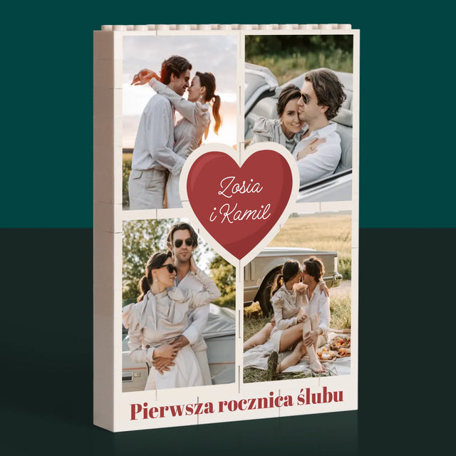 Fotokolaż: Pierwsza Rocznica Serce - Klocki LEGO z Nadrukiem