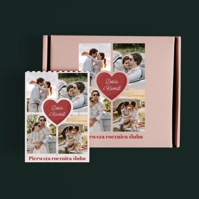 Fotokolaż: Pierwsza Rocznica Serce - Klocki LEGO z Nadrukiem