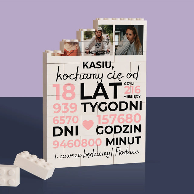 Fotokolaż: Kochamy Cię Od 18 Lat - Klocki LEGO z Nadrukiem