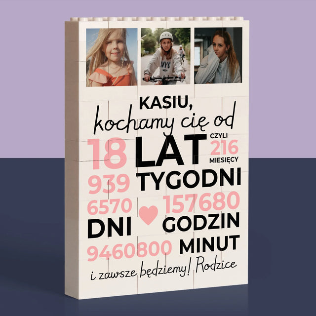 Fotokolaż: Kochamy Cię Od 18 Lat - Klocki LEGO z Nadrukiem