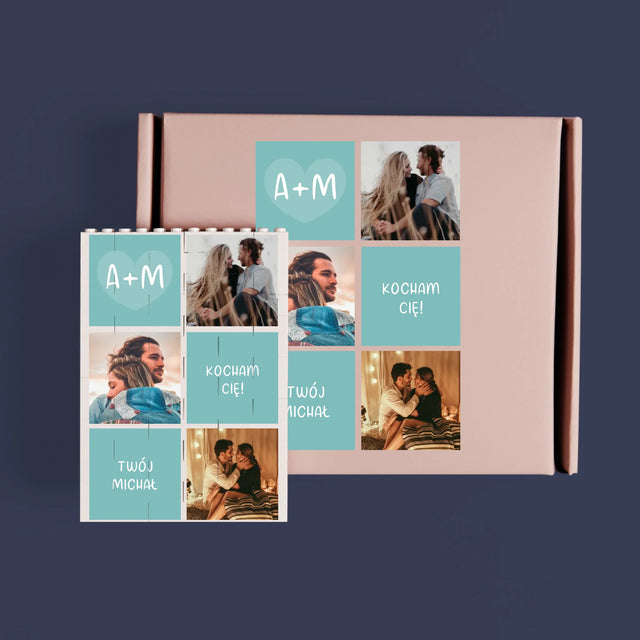 Fotokolaż: Kocham Cię Inicjały - Klocki LEGO z Nadrukiem