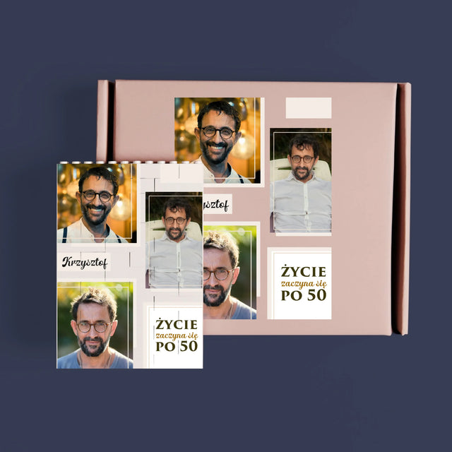 Fotokolaż: Życie Zaczyna Się Po 50 - Klocki LEGO z Nadrukiem