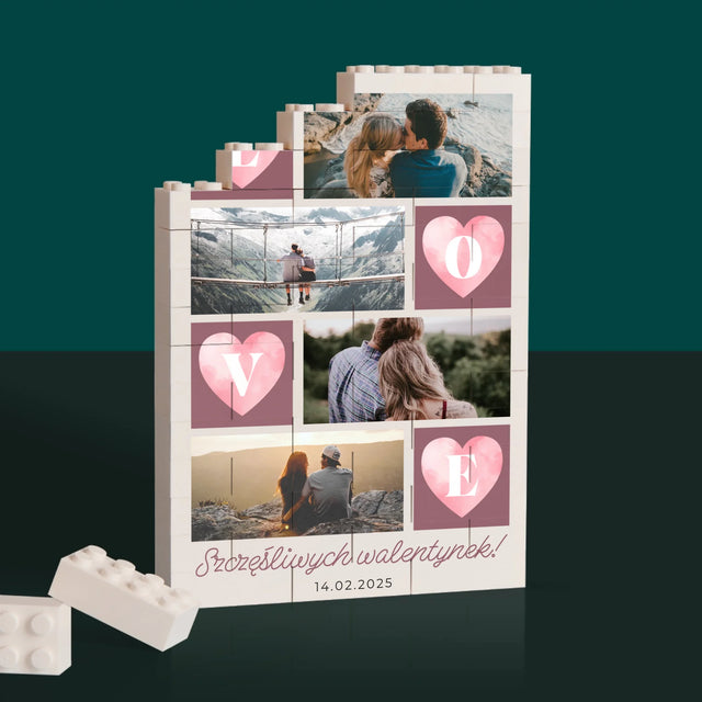 Fotokolaż: Serduszka Love - Klocki LEGO z Nadrukiem