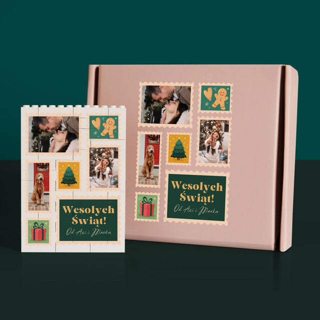 Fotokolaż: Świąteczne Znaczki Pocztowe - Klocki LEGO z Nadrukiem