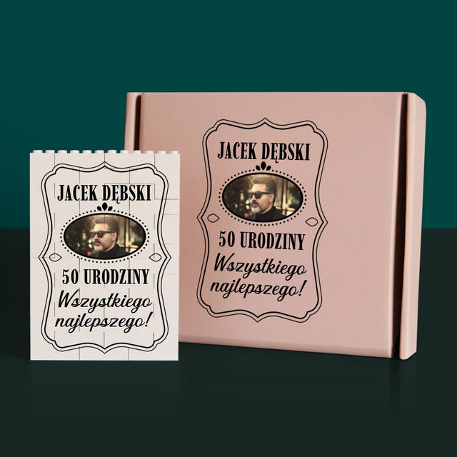 Zdjęcie i Podpis: 50 Urodziny Wszystkiego Najlepszego - Klocki LEGO z Nadrukiem