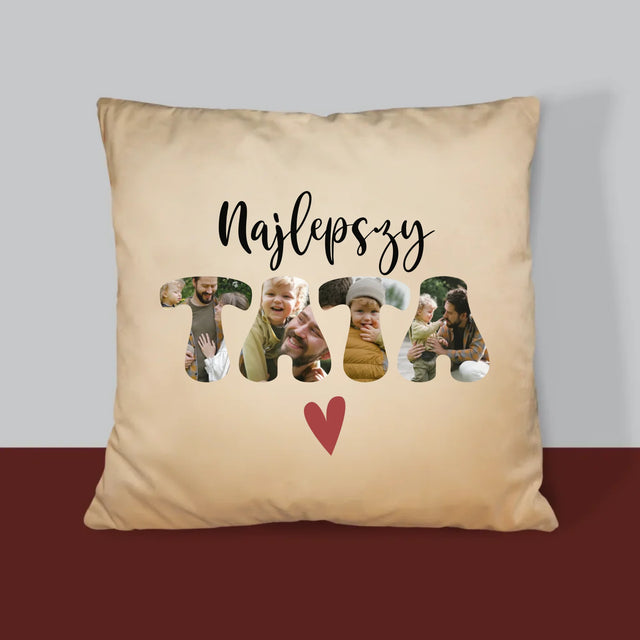 Zdjęcie I Podpis: Najlepszy Tata Serce - Poduszka z Nadrukiem