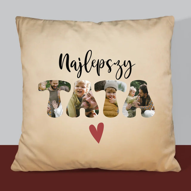 Zdjęcie I Podpis: Najlepszy Tata Serce - Poduszka z Nadrukiem
