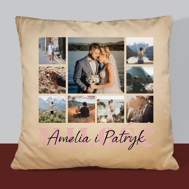 Fotokolaż: Miłość Imiona - Poduszka z Nadrukiem