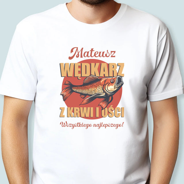 Imię i Podpis: Wędkarz z Krwi i Ości - Koszulka Męska z Nadrukiem