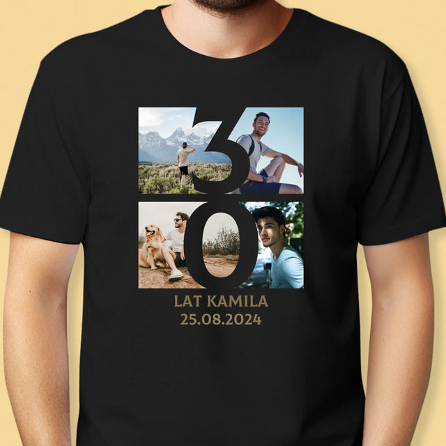 Fotokolaż: 30 Lat Cyfra Zdjęcia - Koszulka Męska z Nadrukiem