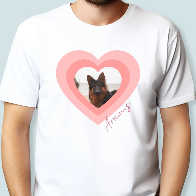 Zdjęcie i Podpis: Zdjęcie Pupila w Sercu - Koszulka Męska z Nadrukiem