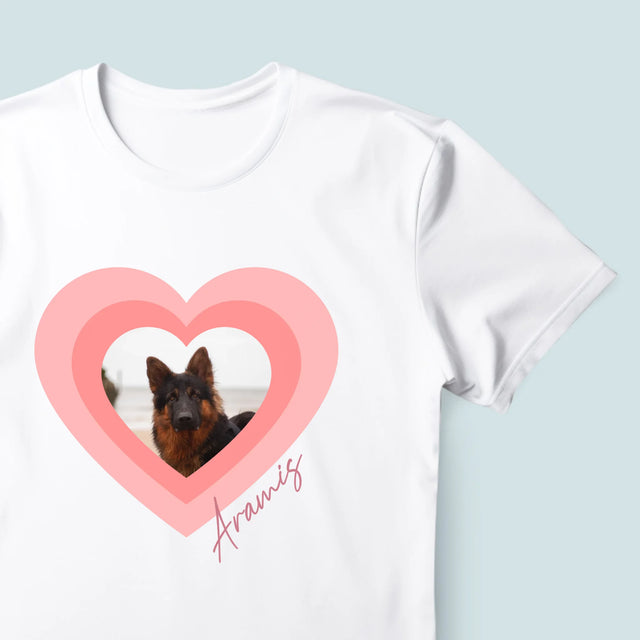 Zdjęcie i Podpis: Zdjęcie Pupila w Sercu - Koszulka Męska z Nadrukiem