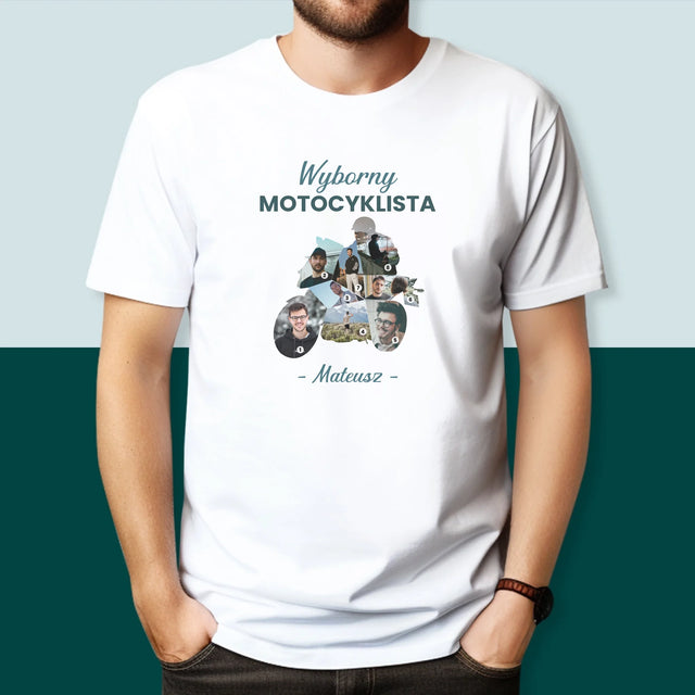 Kształt Ze Zdjęć: Wyborny Motocyklista - Koszulka Męska z Nadrukiem
