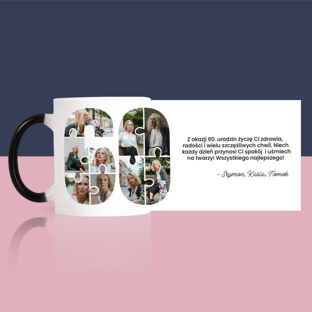 Kształt Ze Zdjęć: 60 Urodziny Puzzle - Kubek z Nadrukiem