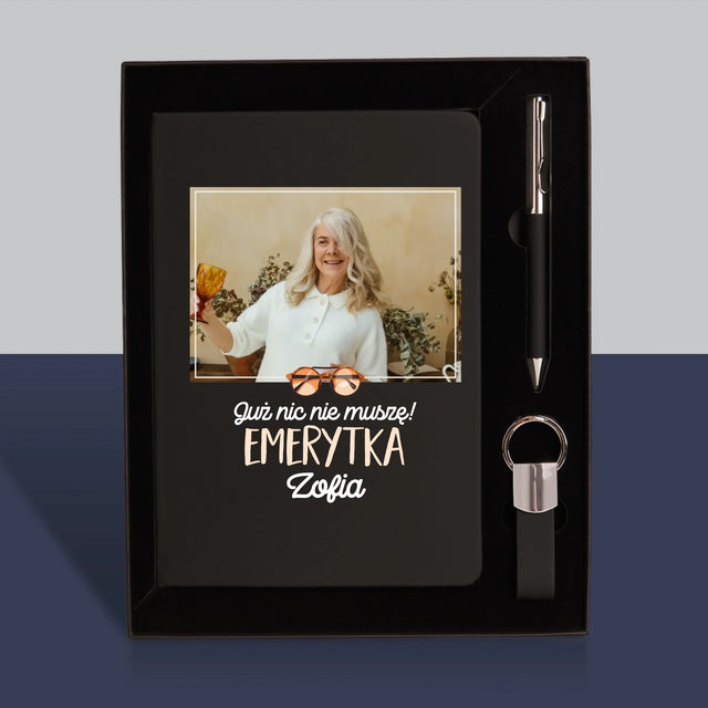 Zdjęcie i Podpis: Nic Nie Muszę! Emerytka - Zestaw z Notatnikiem