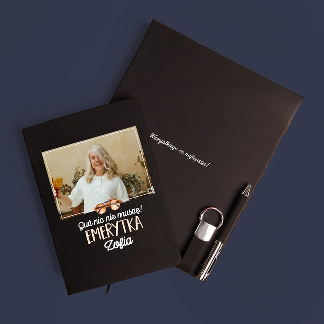 Zdjęcie i Podpis: Nic Nie Muszę! Emerytka - Zestaw z Notatnikiem