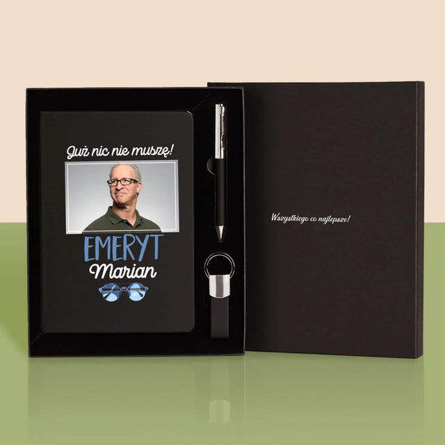 Zdjęcie i Podpis: Nic Nie Muszę! Emeryt - Zestaw z Notatnikiem