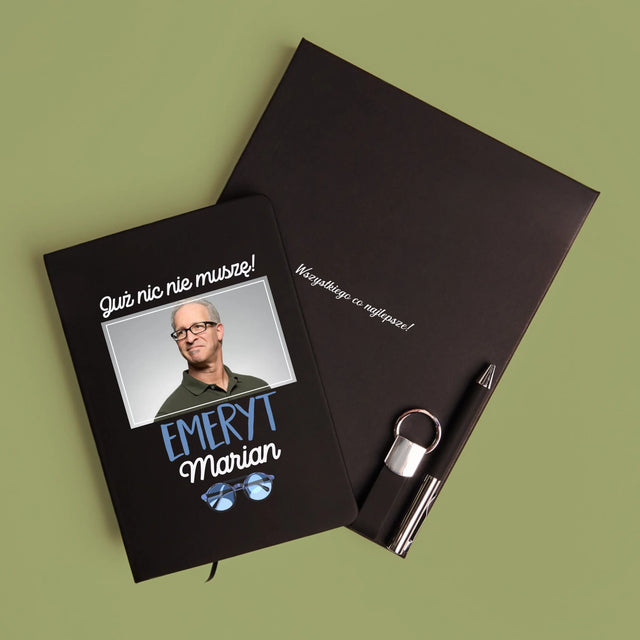 Zdjęcie i Podpis: Nic Nie Muszę! Emeryt - Zestaw z Notatnikiem