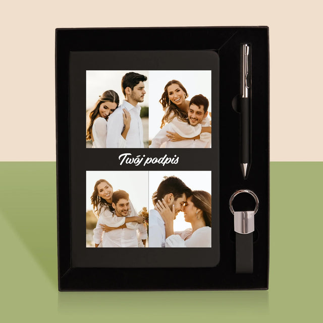 Fotokolaż: 4 Zdjęcia i Podpis - Zestaw z Notatnikiem