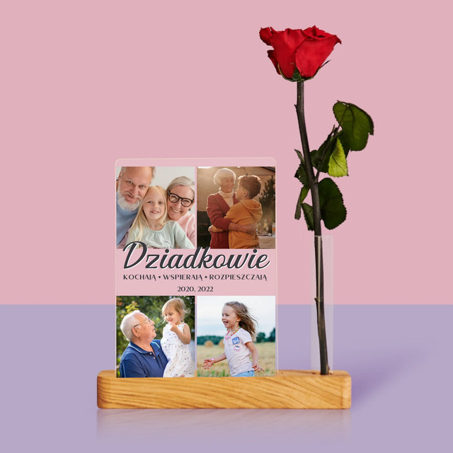 Fotokolaż: Kochani Dziadkowie - Wydruk Na Szkle Akrylowym z Różą