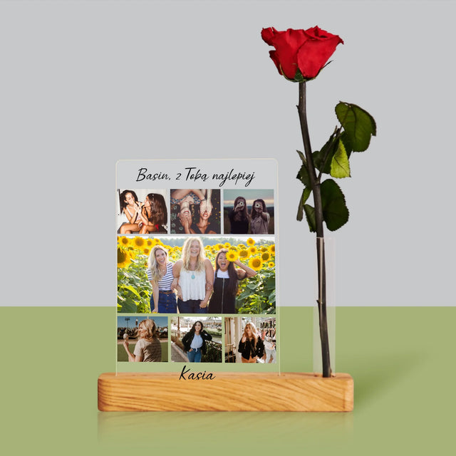 Fotokolaż: Najlepsza Przyjaciółka - Wydruk Na Szkle Akrylowym z Różą